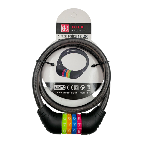 Fixonic B.H.D BHD00578 80cm 12mm Şifreli Bisiklet Kilidi PVC Kaplı Çelik Halat - Image 1