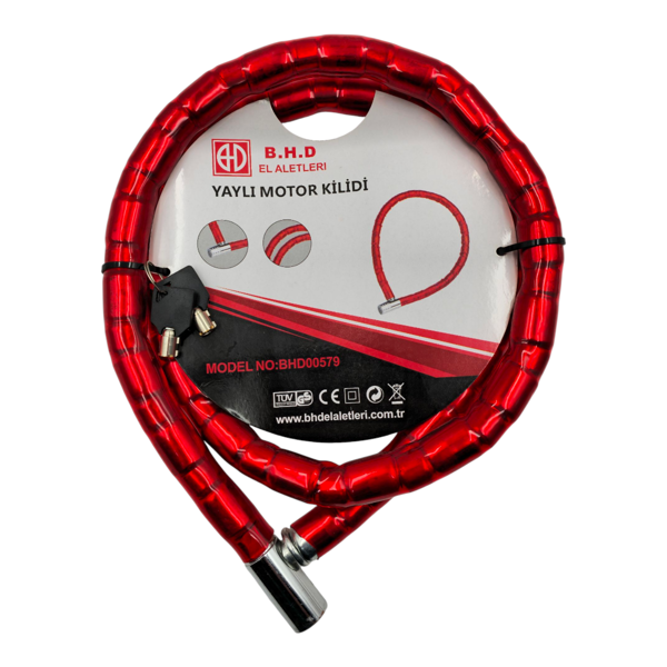 Fixonic B.H.D BHD00579 150cm 22mm Yaylı Motosiklet Kilidi PVC Kaplı Çelik Anahtarlı - Image 1