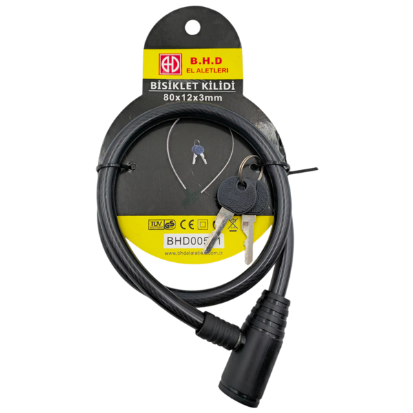 Fixonic B.H.D BHD00581 80cm 12x3mm Bisiklet Kilidi PVC Kaplı Çelik Halat Anahtarlı - Image 1