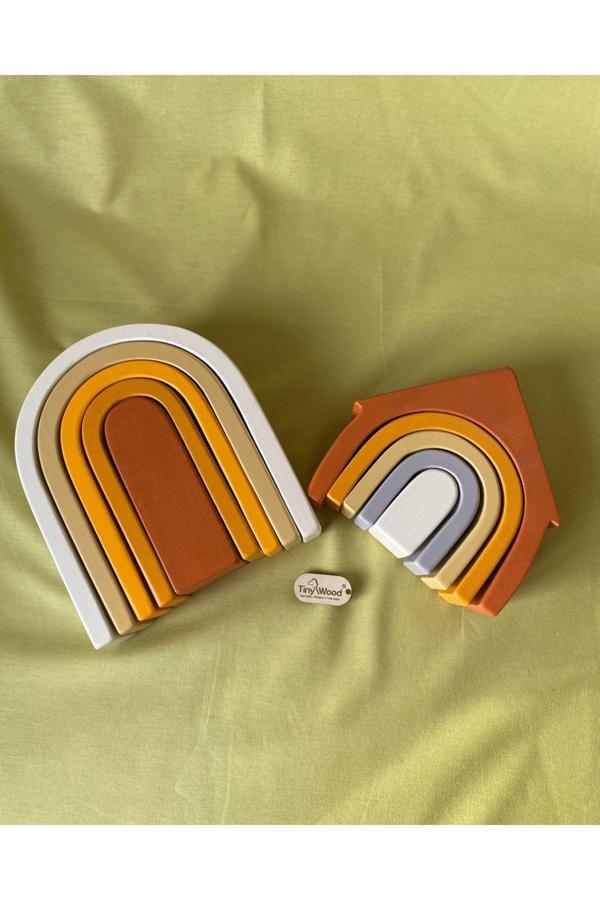 Tiny Wood Waldorf Gökkuşağı Ev Ve Ahşap U Şekli Waldorf Renkli Doğal Ahşap Eğitici Bebek Çocuk Oyuncak Seti - Image 1