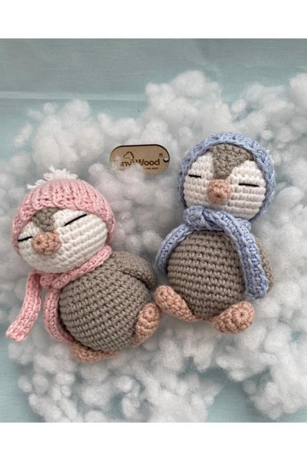 Tiny Wood Amigurumi Mini Sevimli Penguen Kardeşler Organik El Örgüsü Oyuncak - Image 1