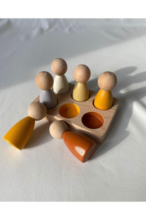 Tiny Wood Peg Bebek Ve Tabla Eşleştirme 6 Lı Insan Figürleri - Image 1