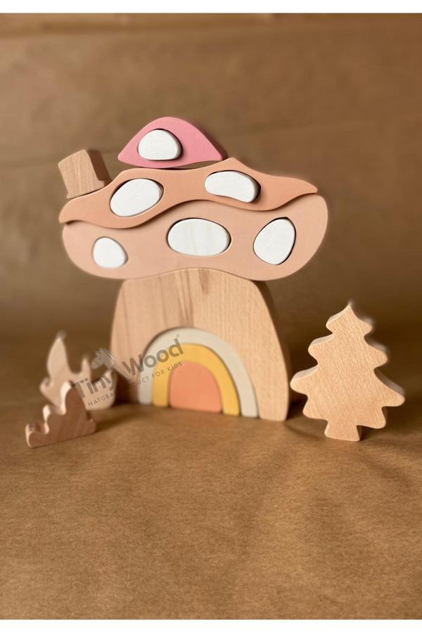 Tiny Wood Ahşap Oyuncak Mantar Ev Puzzle Eğitsel Oyuncak - Image 1