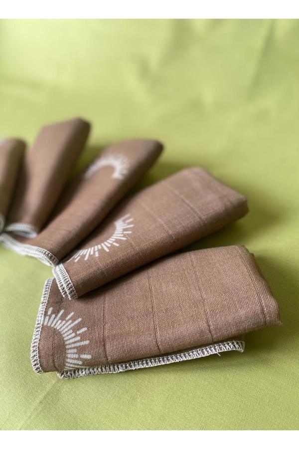 Tiny Wood %100 Pamuk Müslin Bebek Ağız Mendili – 5'Li Set (25X 25Cm) Kahve - Image 1
