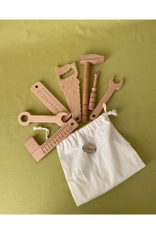 Tiny Wood Ahşap Oyuncak Tamir Seti Doğal Masif Ahşap Montessori Oyuncak - Image 1