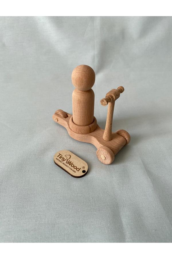 Tiny Wood Ahşap Scooter Ve Peg Bebek Seti | Doğal Ahşap El Yapımı Oyuncak - Image 1