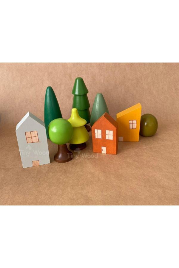 Tiny Wood Çocuklar İçin Waldorf Ahşap Ev Ve Orman Seti , Ahşap Eğitici Oyuncak Seti - Image 1