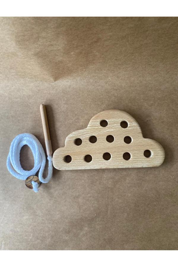 Tiny Wood Montessori Eğitici Ahşap Oyuncak – Bulut İp Geçirme - Image 1
