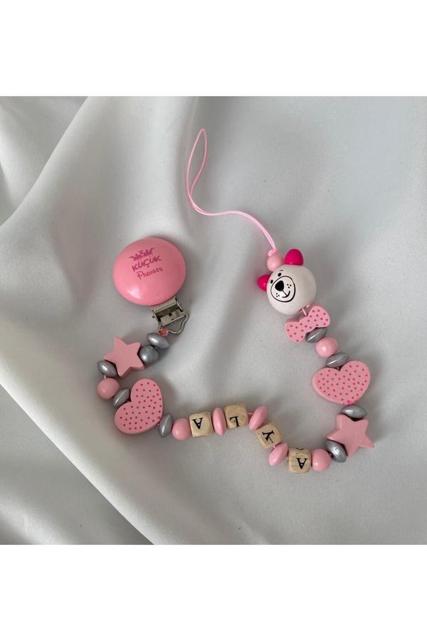 Tiny Wood İsimli Emzik Zinciri – Doğal Ahşap Emzik Askısı – El Yapımı Bebek Hediyesi - Image 1