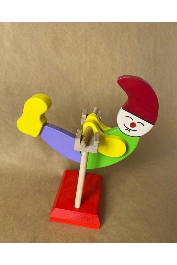Tiny Wood Ahşap Oyuncak Sallanan Renkli Palyaço, Dekoratif Ahşap Sevimli Palyaço - Image 1