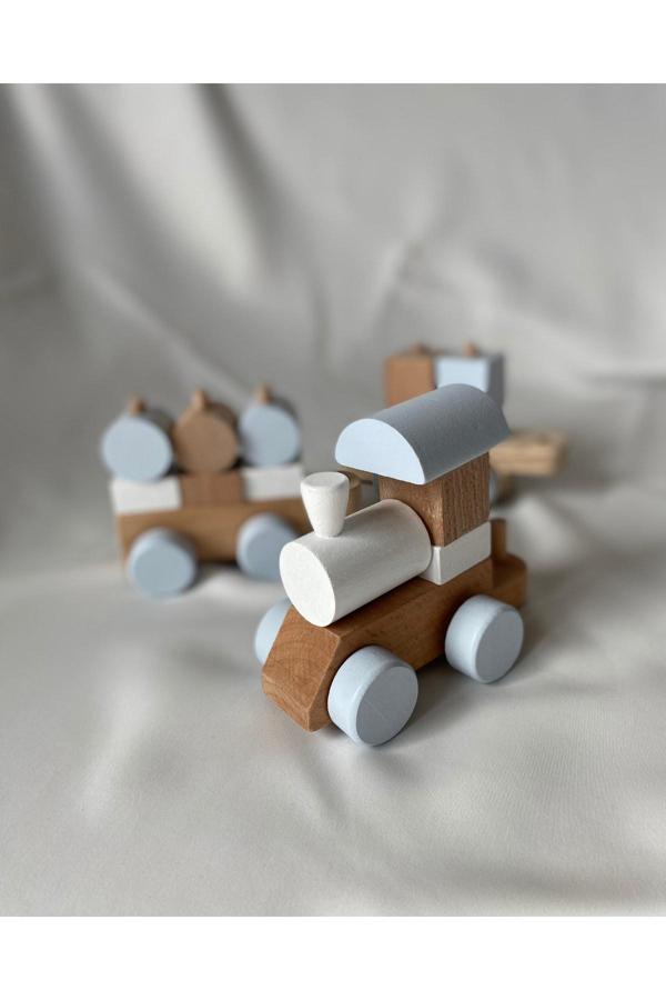 Tiny Wood Bebek - Çocuk Ahşap Eğitici Oyuncak Bloklu Tren Bul Tak Puzzle Vagonlu Tren Ahşap Oyuncak Tren - Image 1