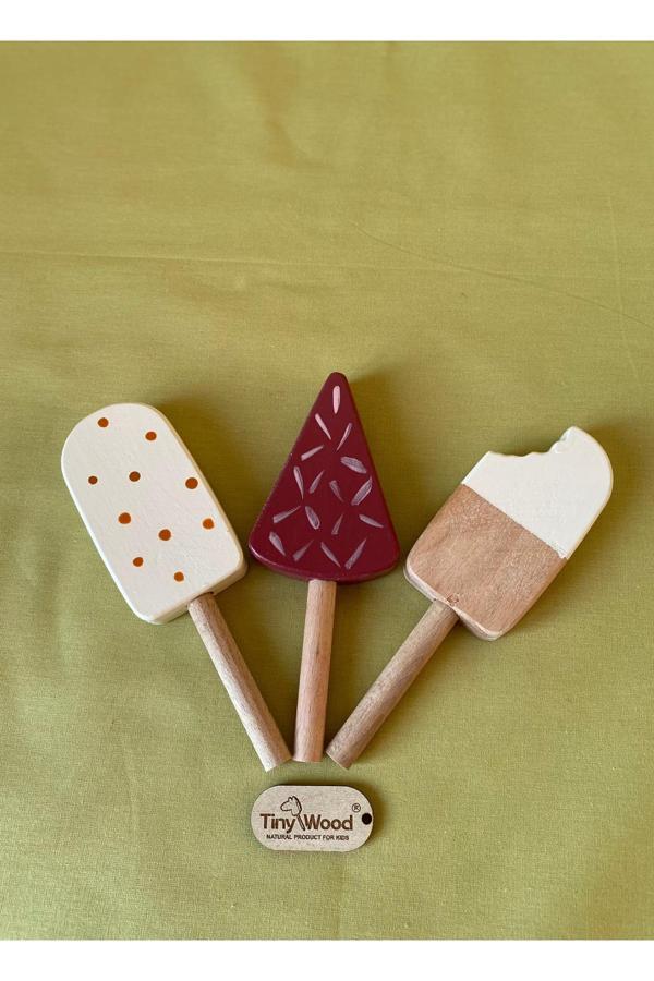 Tiny Wood Ahşap Oyun Dondurma Seti 3'Lü | El Yapımı Organik Eğitici Oyuncak - Image 1