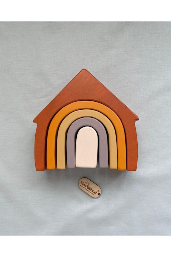 Tiny Wood Ahşap Waldorf Gökkuşağı Ev Pastel Renkli Doğal Ahşap 5'Li Waldorf Ev Eğitici, Duyusal Oyuncak - Image 1