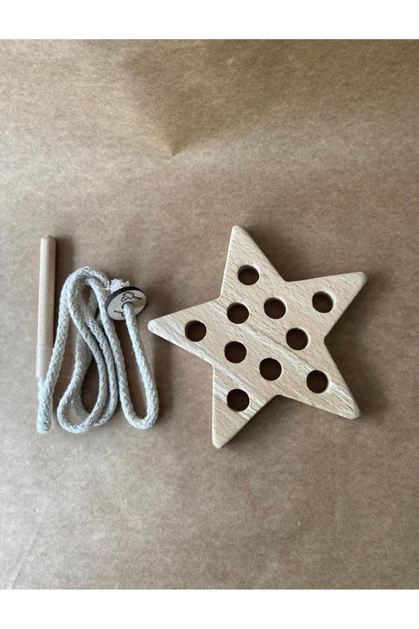Tiny Wood Montessori Ahşap Dikiş Oyuncağı | Yıldız Şekilli Doğal Beceri Oyunu - Image 1