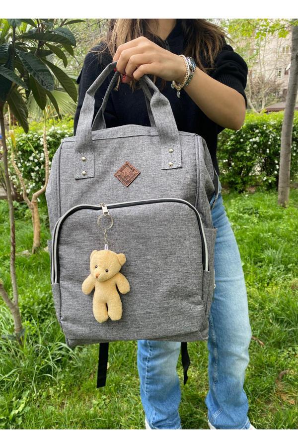 Tiny Wood Gri Anne Bebek Bakım Çantası | Sıvı Geçirmez, Termoslu, Çok Gözlü Sırt Çantası - Image 1