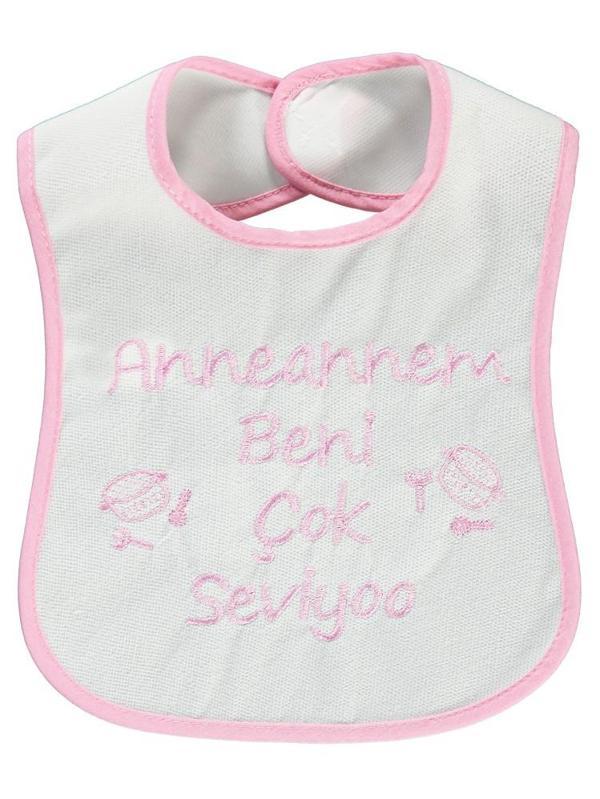 Civil Baby Anneannem Beni Çok Seviyor Nakışlı Mama Önlüğü - PembeStandart - Image 1
