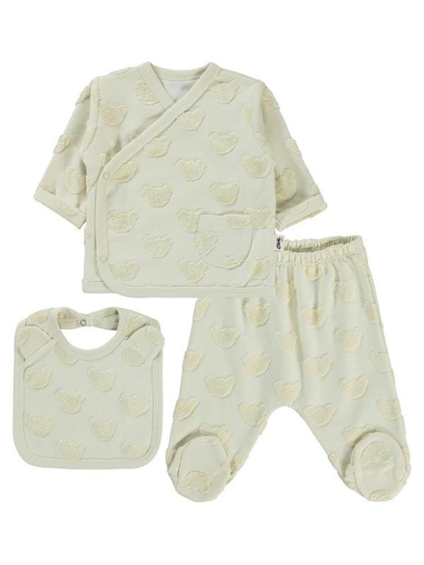Civil Baby Kabartmalı Ayıcık Baskılı  Zıbın Takımları - Gri0-1 Ay - Image 1