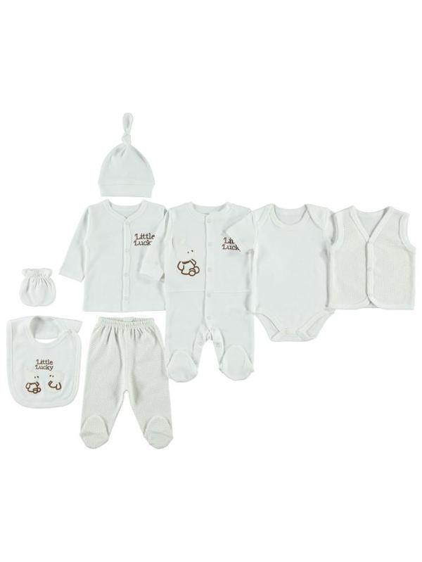 Civil Baby Tavşan Nakışlı 8 Li Zıbın Setleri - Ekru0-1 Ay - Image 1