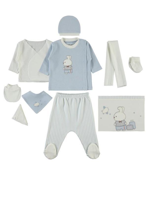 Civil Baby Papyonlu Ayıcık Nakışlı  Zıbın Setleri - Mavi0-1 Ay - Image 1