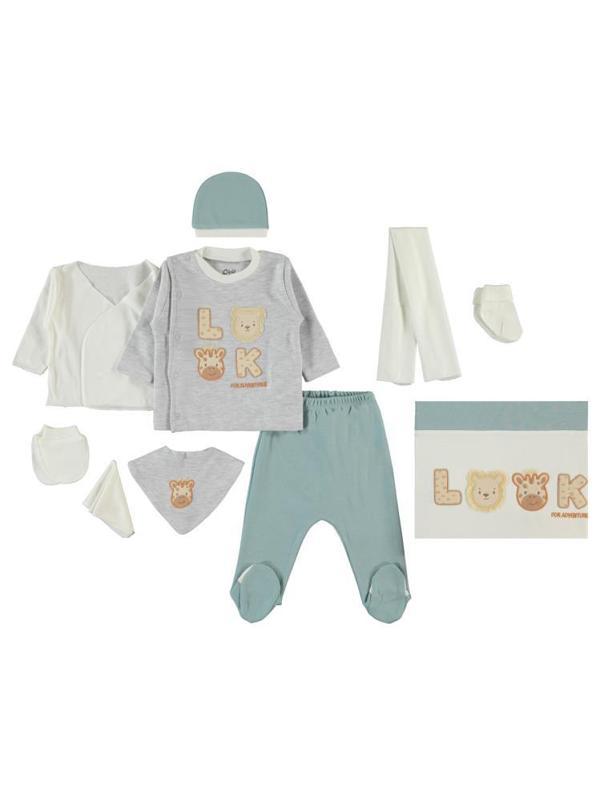 Civil Baby Look Hayvanlar Nakışlı  Zıbın Setleri - Mavi0-1 Ay - Image 1