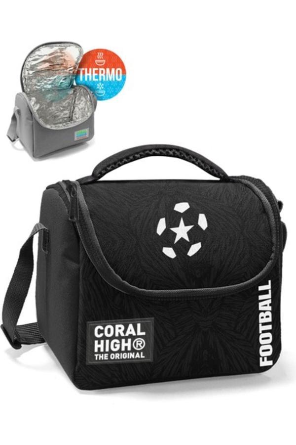 Coral High Kids Siyah Futbol Desenli Thermo Beslenme Çantası 22798 - Image 1