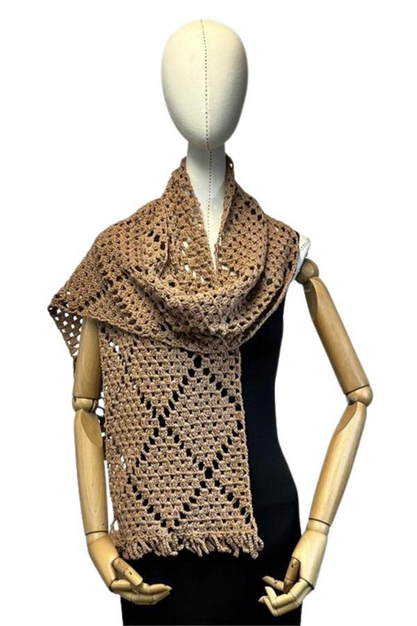 Uretti - Necla 4345 El Örgüsü Koton İp Atkı / Kaşkol - 185 cm x 31 cm  - Kahverengi - Image 1