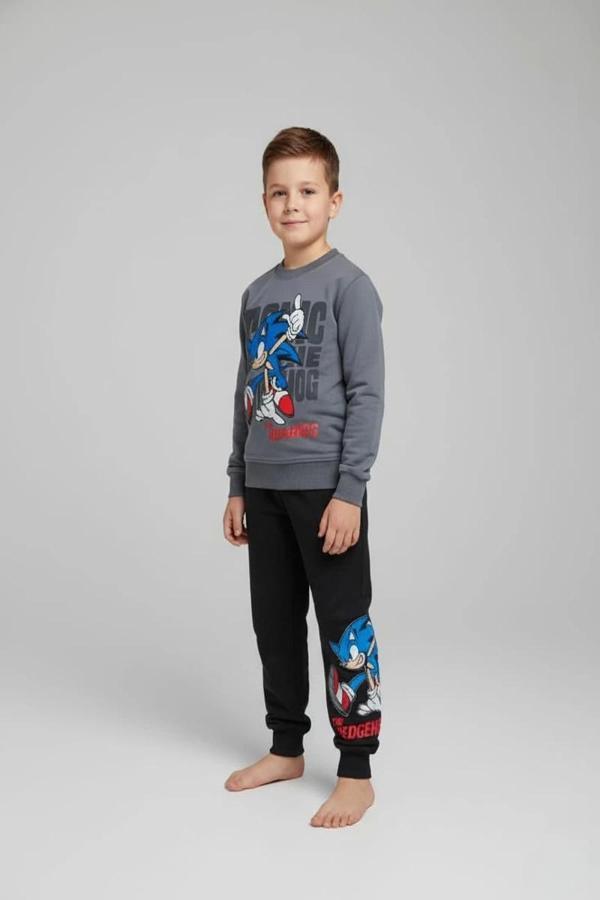 Sonic Desenli Gri Renk Erkek Çocuk Eşofman Takım - Image 1