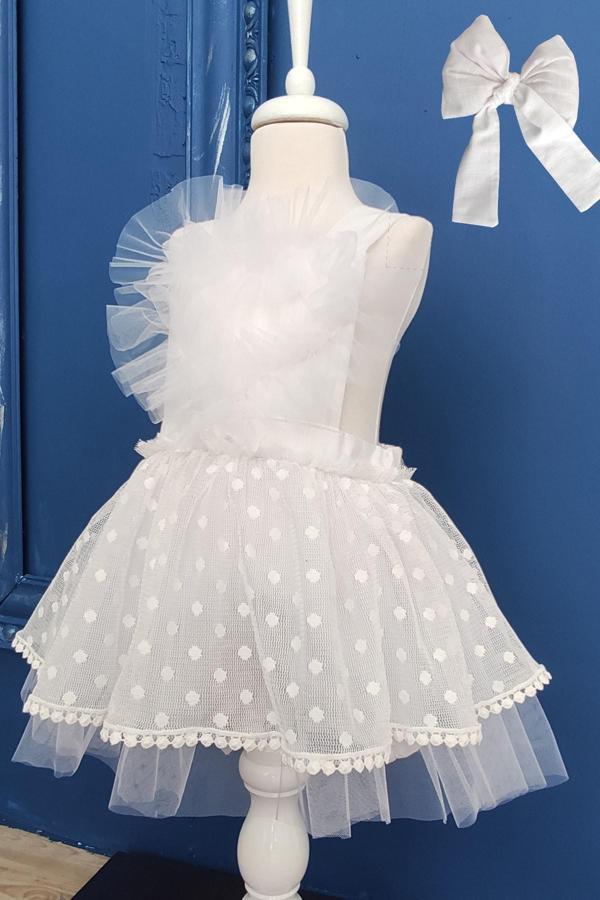 Shecco Babba Kız Bebek Tütü Elbise Ve Bandana, Çıtçıtlı Bebek Doğum Günü Elbisesi, Kız Bebek Tulum 3-6 Ay Beyaz - Image 1