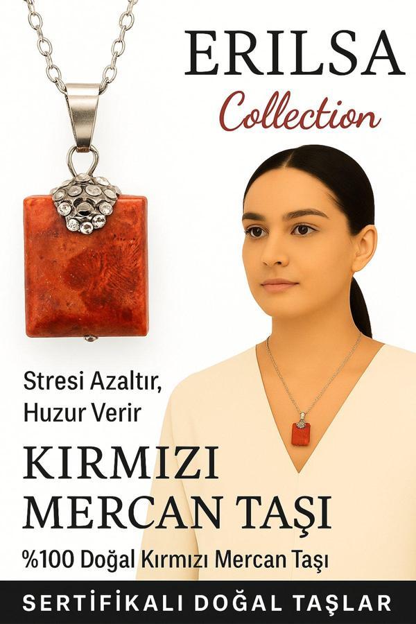 Sertifikalı Zirkon Taşlı Model Kırmızı Mercan Taşı Kolye – Stresi Azaltan ve Huzur Veren Doğal Taş - Image 1