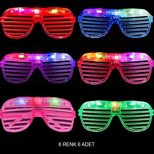 Işıklı Panjur Şeritli Led Parti Gözlüğü 6 Renk 6’lı Set - Image 1