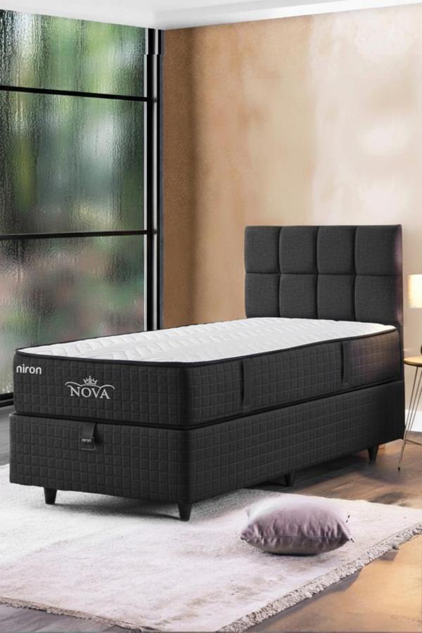 Nova Yatak 90x190 Tek Kişilik - 25 cm Paket Yaylı Ortopedik, Orta Sert, Antrasit, Pamuklu Kumaş - Image 1