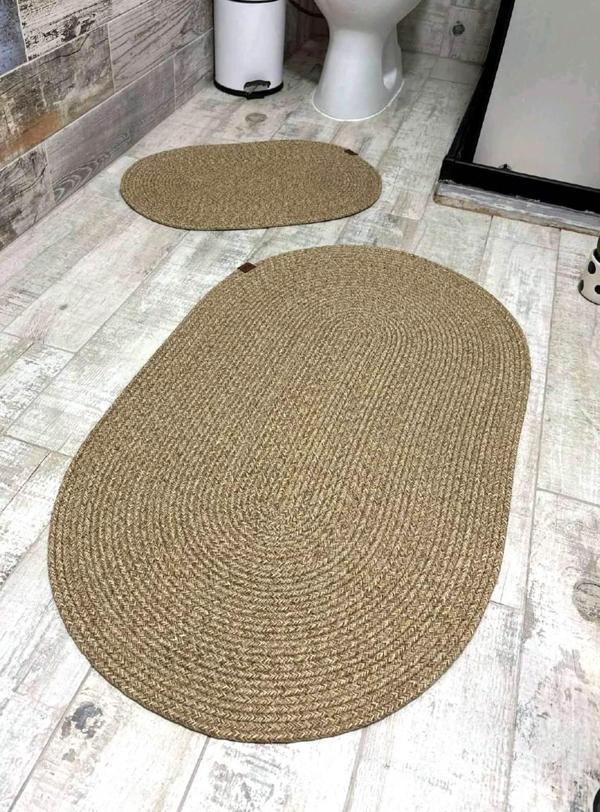 Jüt Hasır 2li Banyo Paspas Takımı-Bej Kırçıllı - Image 1
