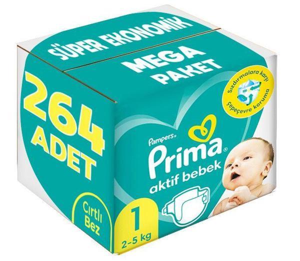 Prima Bebek Bezi Beden:1 (2-5Kg) Yeni Doğan 264 Adet Süper Ekonomik Mega Pk - Image 1
