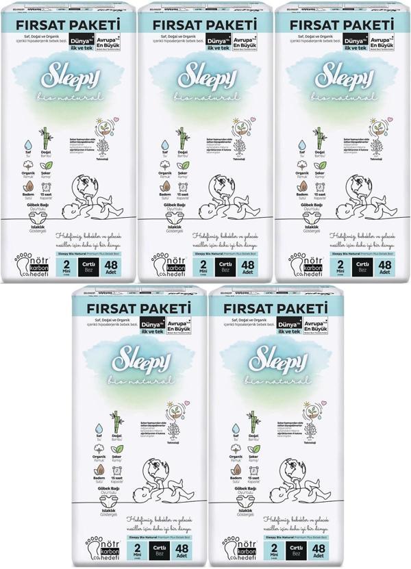 Sleepy Bebek Bezi Bio Natural Beden:2 (3-6KG) Mini 240 Adet Mega Fırsat Pk - Image 1