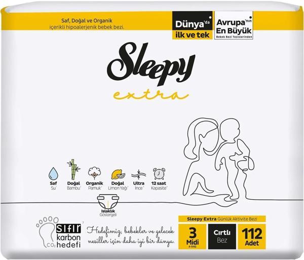 Sleepy Bebek Bezi Extra Beden:3 (4-10KG) Midi 112 Adet Ultra Pk - Image 1