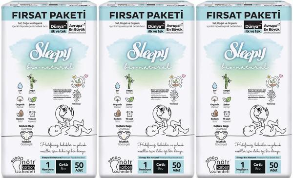 Sleepy Bebek Bezi Bio Natural Beden:1 (2-5KG) Yeni Doğan Newborn 150 Adet Aylık Fırsat Pk - Image 1