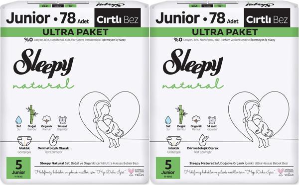 Sleepy Bebek Bezi Natural Beden:5 (11-18KG) Junior 156 Adet Ekonomik Ultra Pk - Image 1