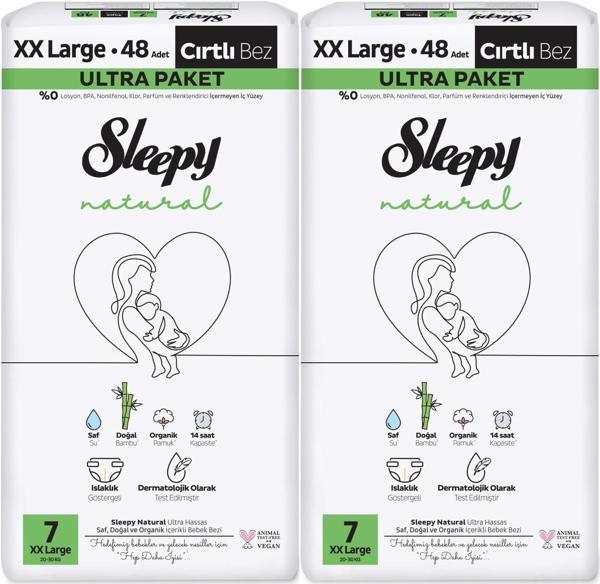 Sleepy Bebek Bezi Natural Beden:7 (20-30KG) XX Large 96 Adet Ekonomik Ultra Pk - Image 1