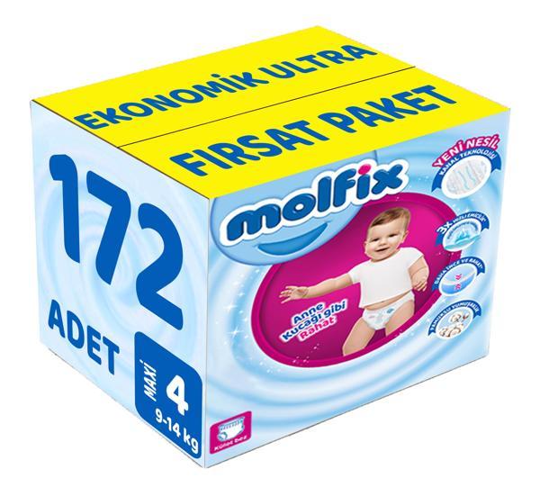 Molfix Külot Bebek Bezi Beden:4 (9-14Kg) Maxi 172 Adet Ekonomik Ultra Fırsat Pk - Image 1