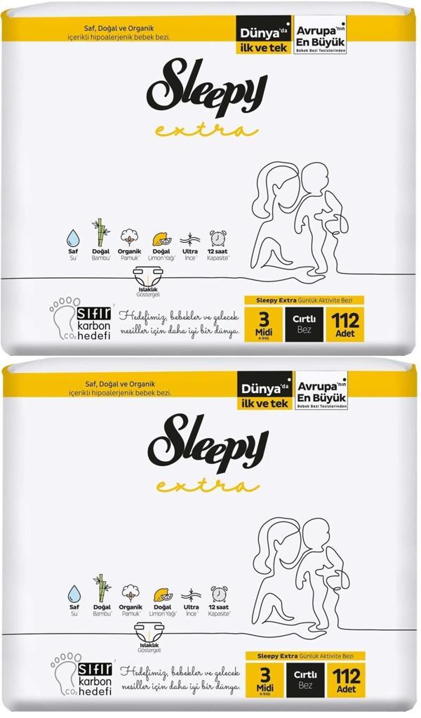Sleepy Bebek Bezi Extra Beden:3 (4-10KG) Midi 224 Adet Ekonomik Ultra Pk (2PK*112) - Image 1