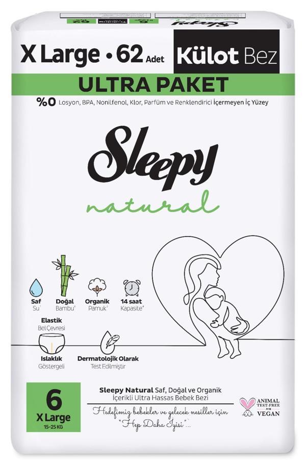 Sleepy Külot Bebek Bezi Natural Beden:6 (15-25KG) Extra Large 62 Adet Ultra Pk - Image 1