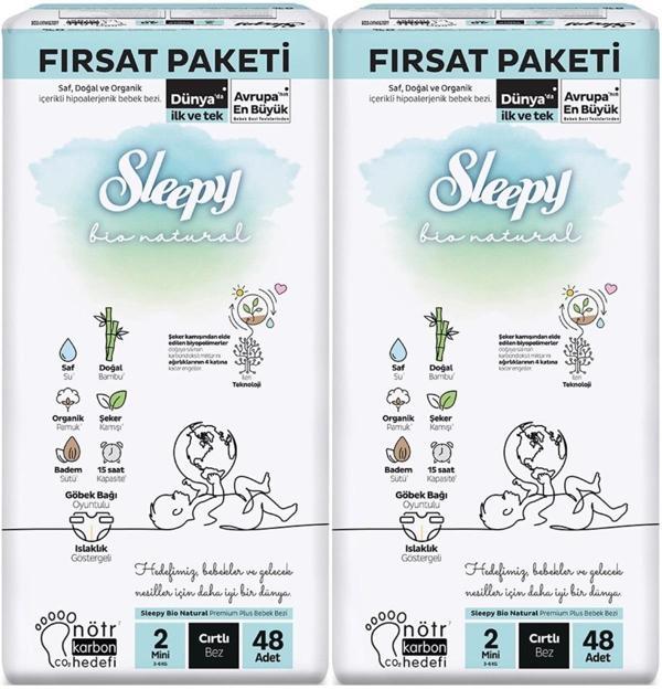 Sleepy Bebek Bezi Bio Natural Beden:2 (3-6KG) Mini 96 Adet Ekonomik Fırsat Pk - Image 1