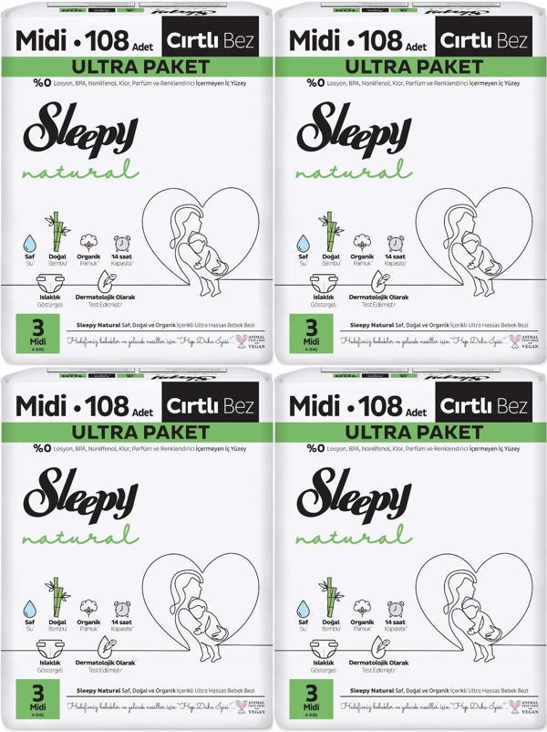 Sleepy Bebek Bezi Natural Beden:3 (4-9KG) Midi 432 Adet Avataj Ultra Pk - Image 1