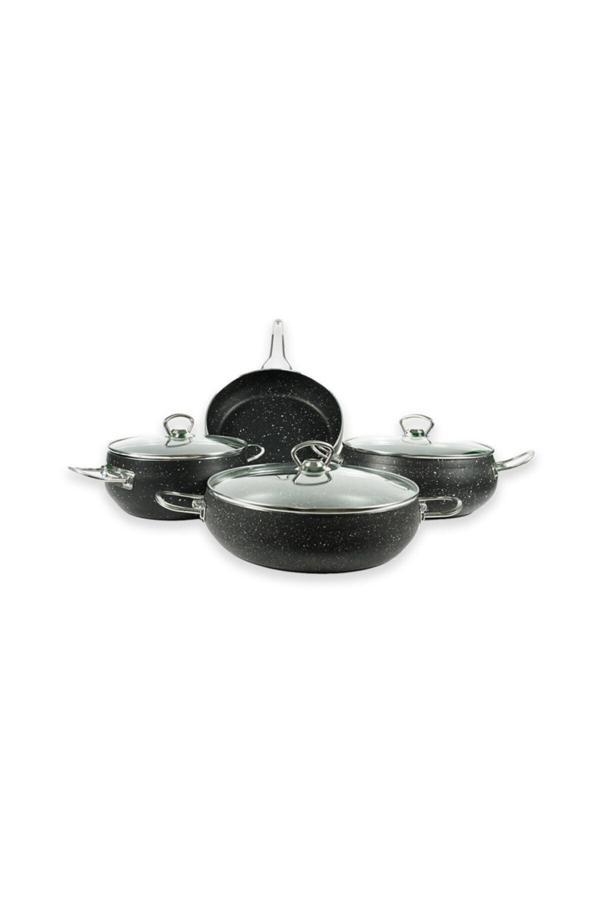 Evim Şahane Ela 7 Parça Işıltı Küre Granit Set Metal Kulp - Image 1
