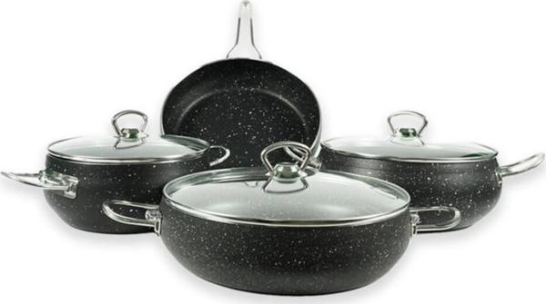 Evim Şahane Ela 7 Parça Işıltı Küre Granit Set Metal Kulp - Image 1