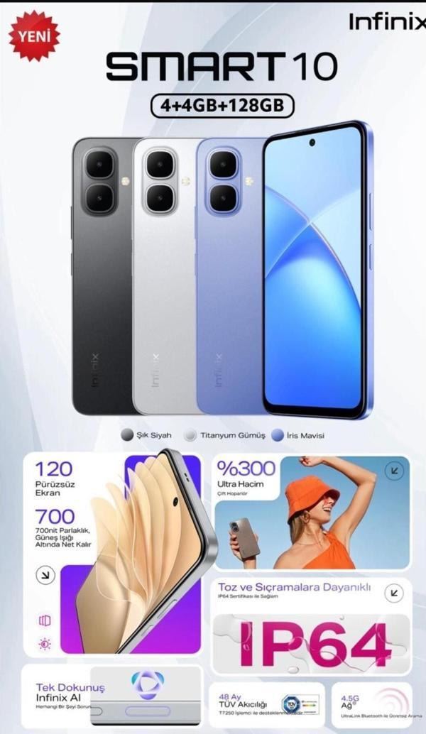 INFİNİX SMART 10 128GB 4+4 RAM SİYAH (DİSTRİBÜTÖR GARANTİLİ) - Image 1