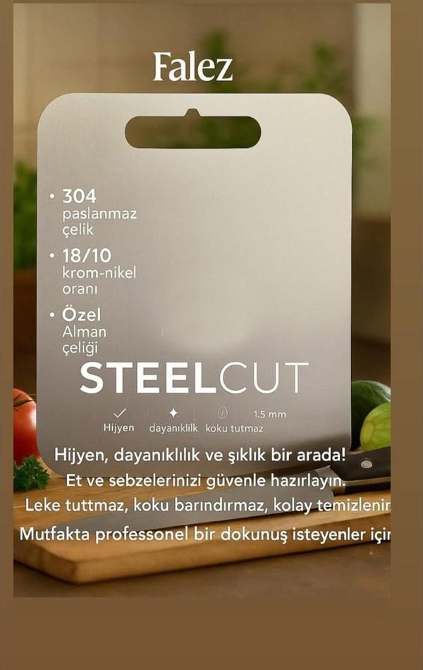 Paslanmaz Çelik Kesme Tahtası 34x24 cm – Kaymaz Silikon Ayaklı, Hijyenik, Bulaşık Makinesinde Yıkanabilir - Image 1