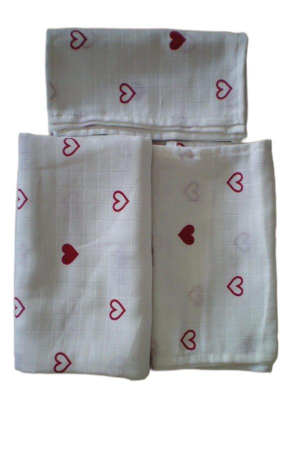 More Home Bebek Müslin Bez Battaniye Set 5 Parça  Kalpli Beyaz Kırmızı - Image 1