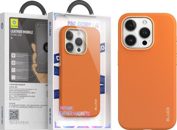 Blueo iPhone 14 Pro Max Deri Premium Magsafe Kılıf Turuncu - Image 1