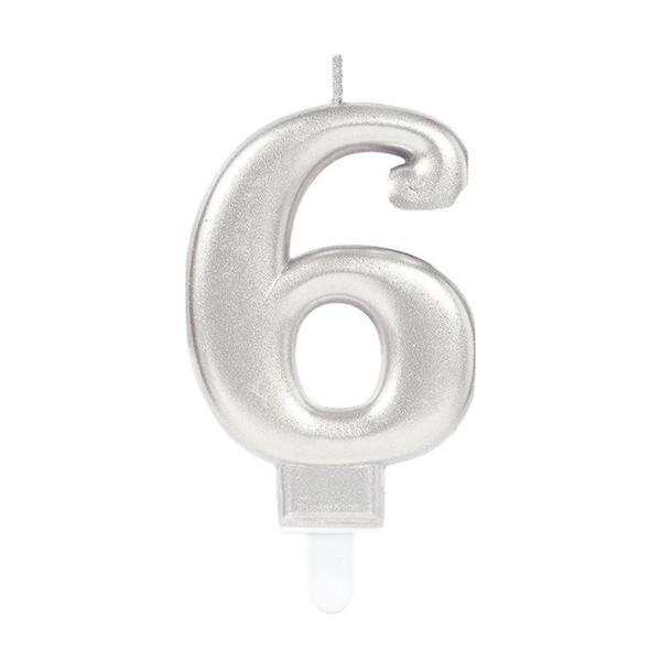 6 Rakam Mum Gümüş Renk - Image 1